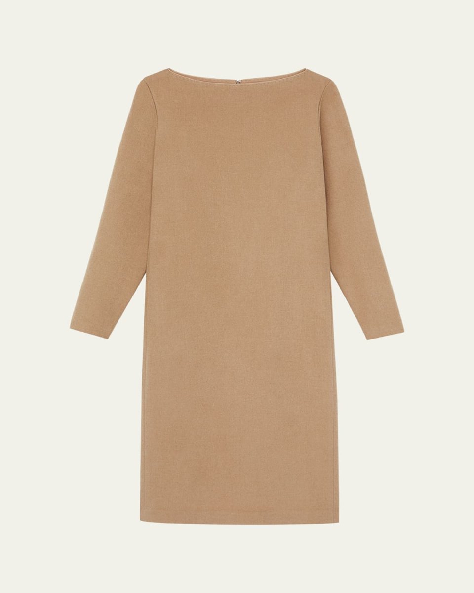 Bateau-Neck Camel Hair Midi Dress